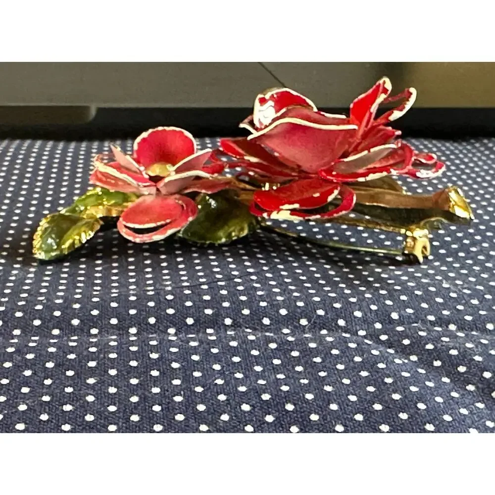 Vintage 3D Vendome Red Enamel Flower Brooch 1960's Esate Piece